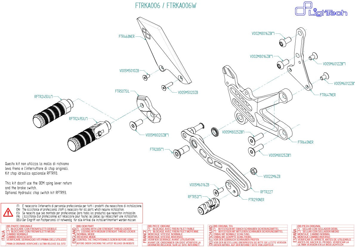 Voetsteunenset LighTech Kawasaki ZX-10 R/RR (16-20) FTRKA006/W 