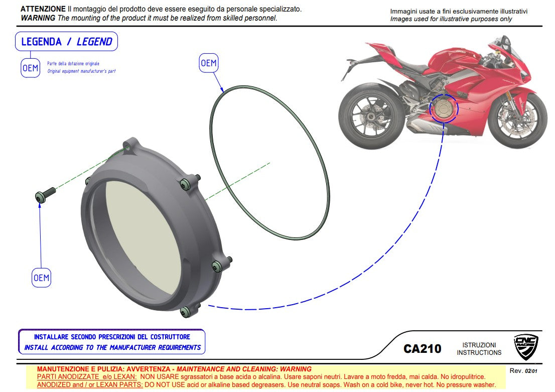 Transparante koppelingdeksel CNC Racing Ducati Panigale V4/S (2025) CA210S 