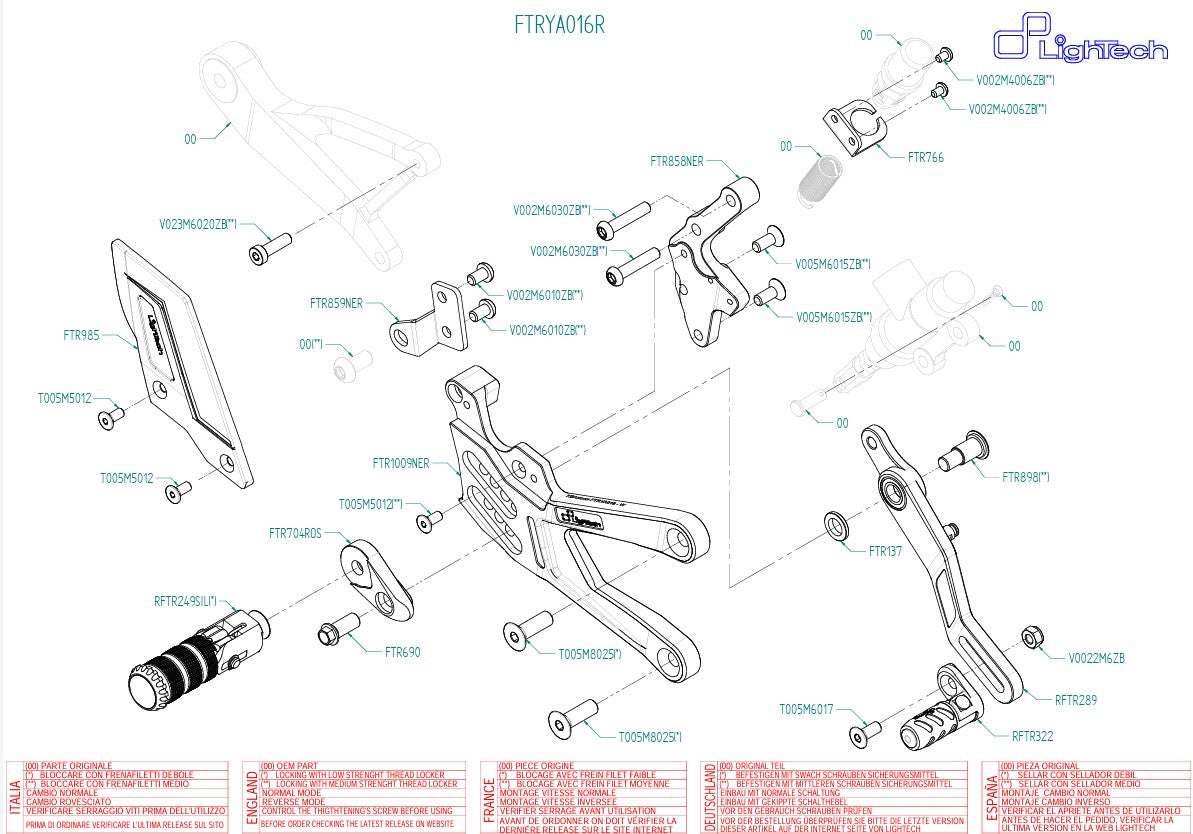 Fußrasteninstallatie R LighTech Yamaha YZF-R1/M RN32, RN49 & RN65 (15-25) FTRYA016R 