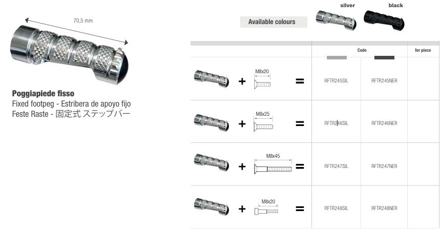 LighTech vervangende voetsteun vast 70,5 mm – Zilver/Zwart | RFTR245–248 