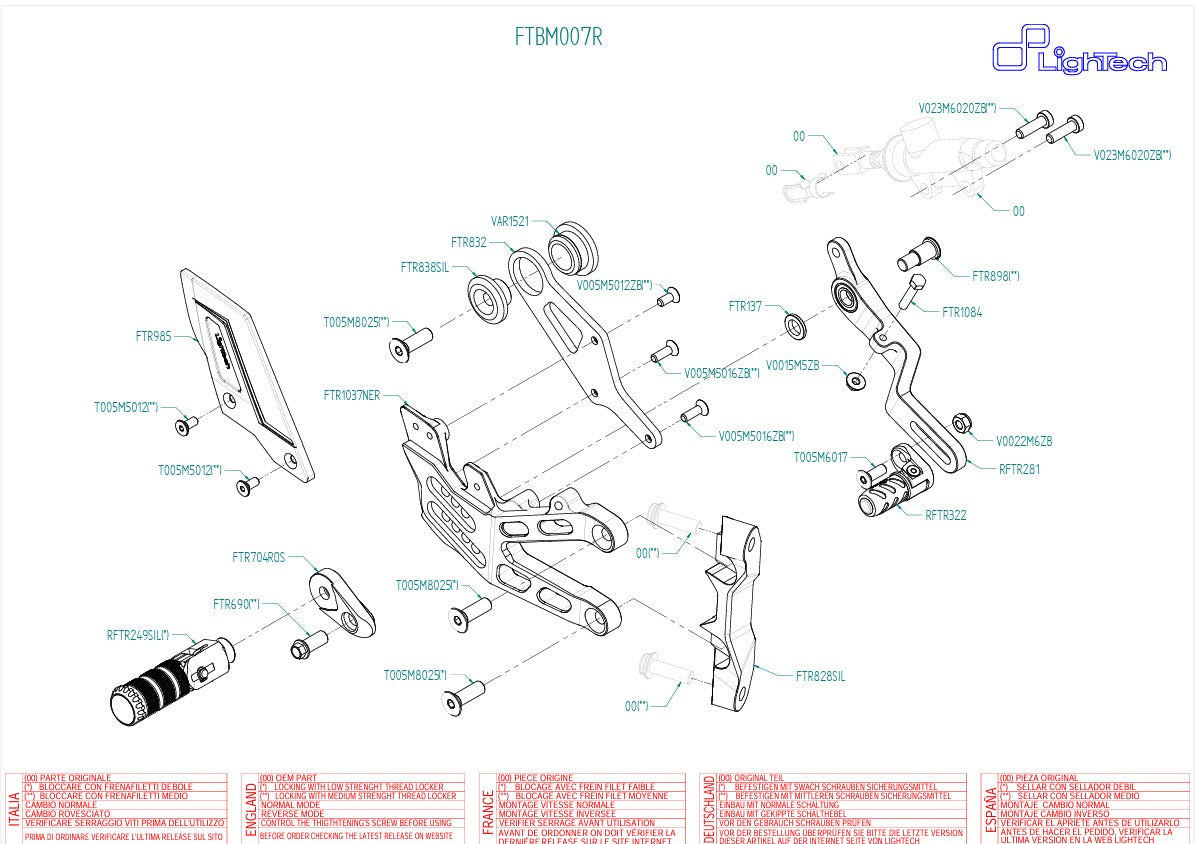 Voetsteun R LighTech BMW S1000RR K67 (19-25) FTRBM007R 