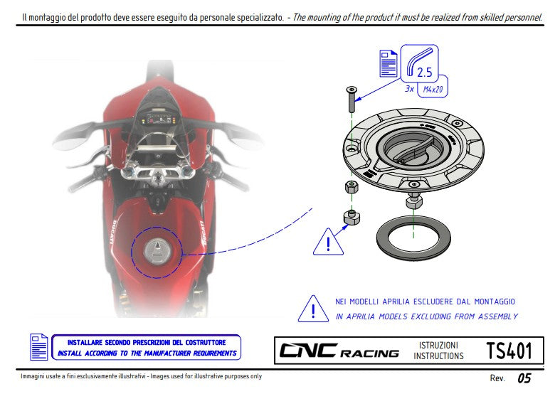 Tankdop met snelontgrendeling Livery Tricolore CNC Racing Ducati Panigale V4/S (2025) TS401R 