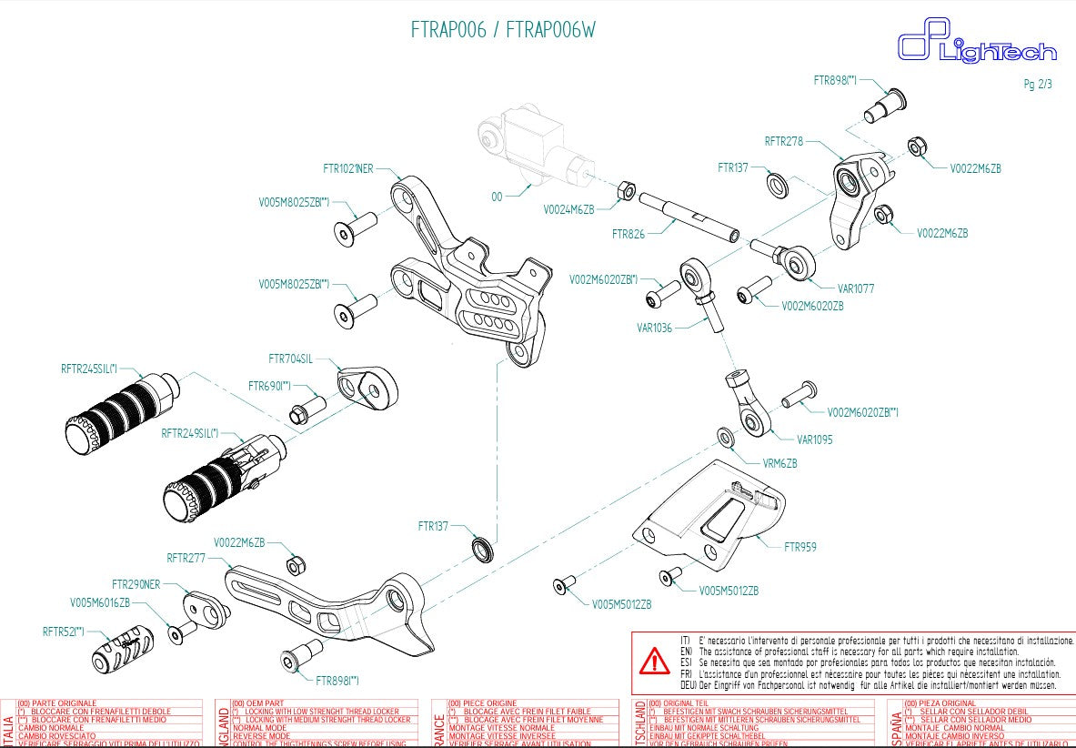 Voetsteun LighTech Omkeerfunctie Aprilia RSV4/RF/RR/1100 Factory (17-25) FTRAP006/W 