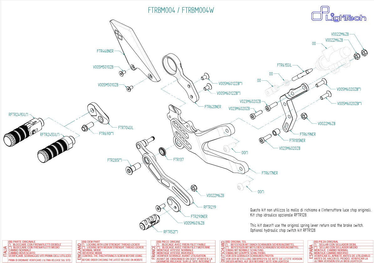 Voorste bevestigingsset LighTech BMW S1000RR K46 (15-18) FTRBM004/W 