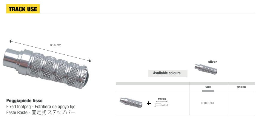LighTech Vervangingsvoet Track-Use vast 85,5 mm – Zilver/Zwart | RFTR318 