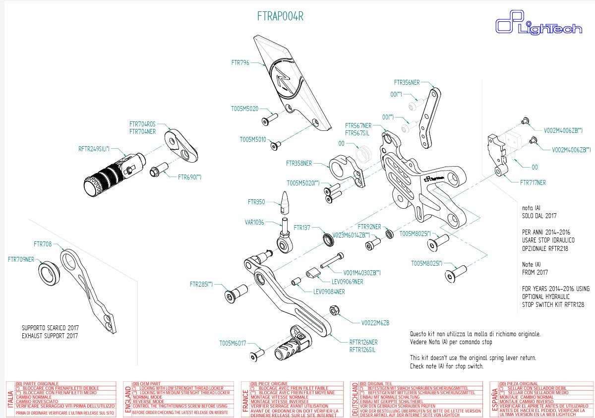 Fußrasteninstallatie R LighTech Aprilia RSV4/Factory/R/RR/RF (09-16) FTRAP004R 
