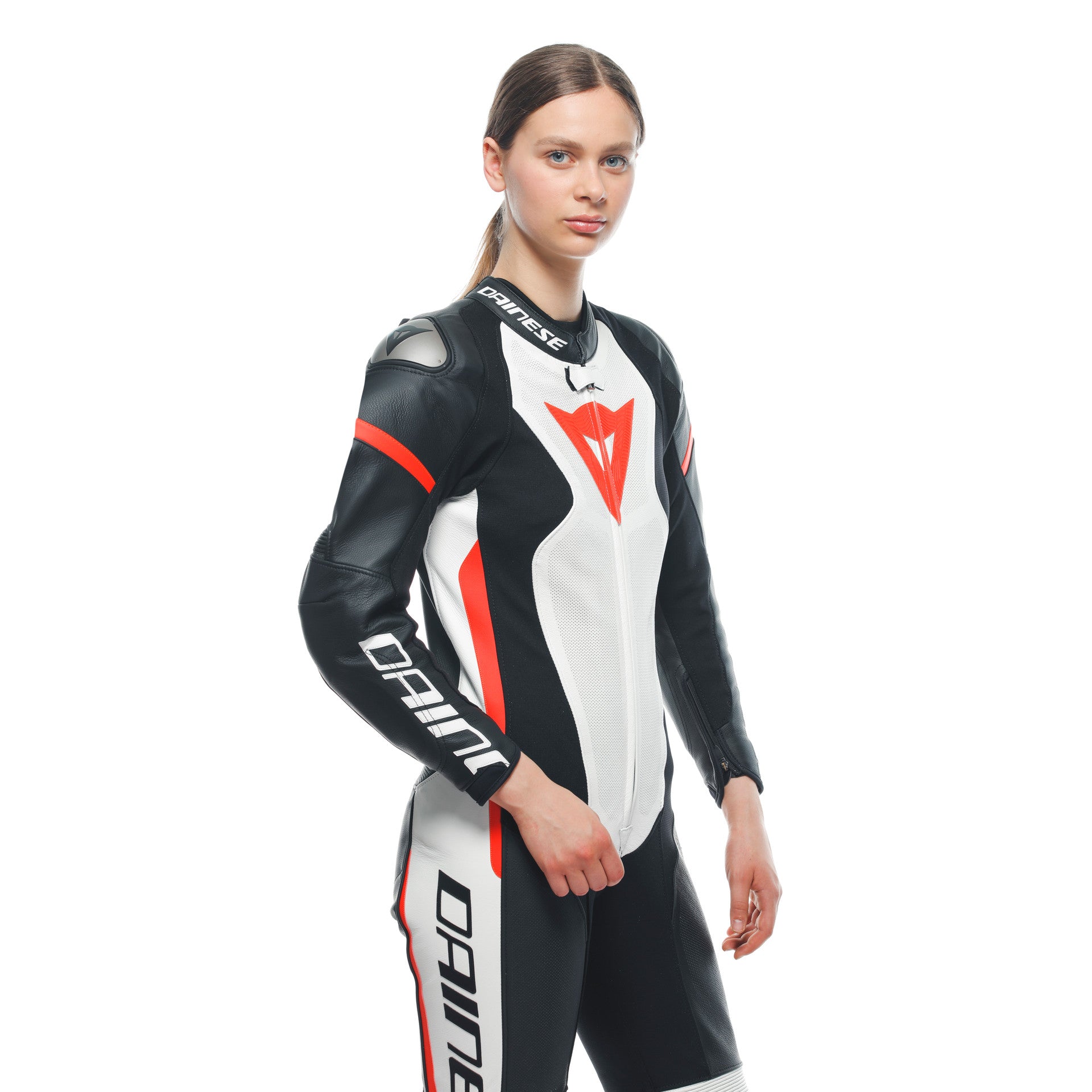 Dainese Grobnik Lady Eendelige Leren Pak – Geperforeerd Racesuit | Vrouwen | Wit/Rood 
