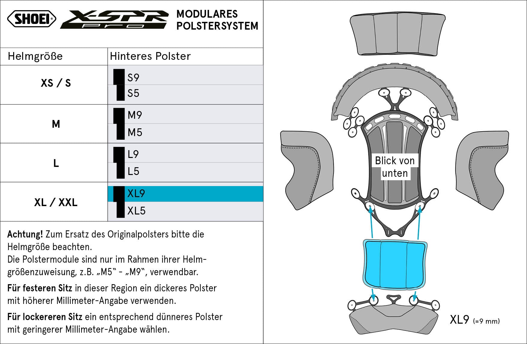 Shoei hoofdsteun achter XL9 (XPRO) Type-P voor X-SPR PRO 