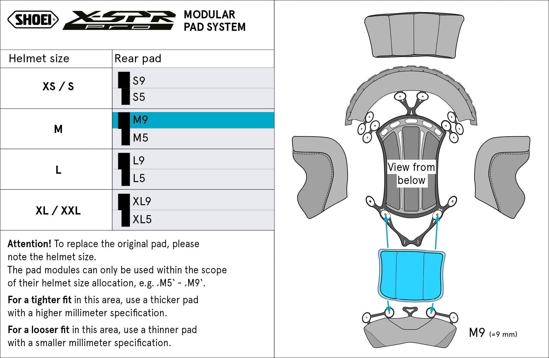 Shoei hoofdsteun achter M9 (XPRO) Type-P voor X-SPR PRO 