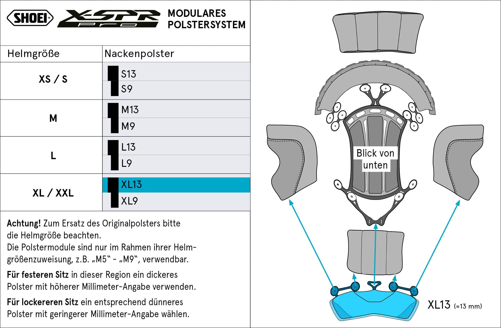 Shoei hoofdsteun nek XL13 (XPRO) Type-P voor X-SPR PRO 