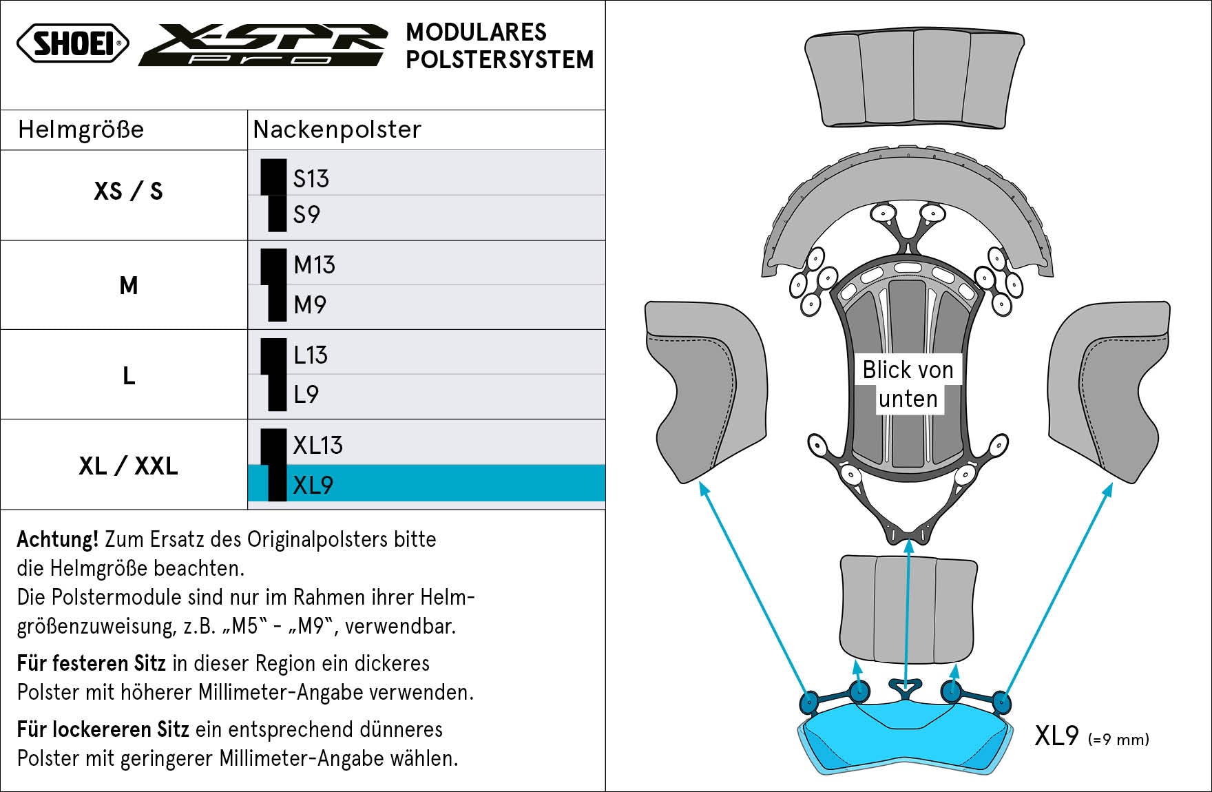Shoei hoofdsteun nek XL9 (XPRO) Type-P voor X-SPR PRO 