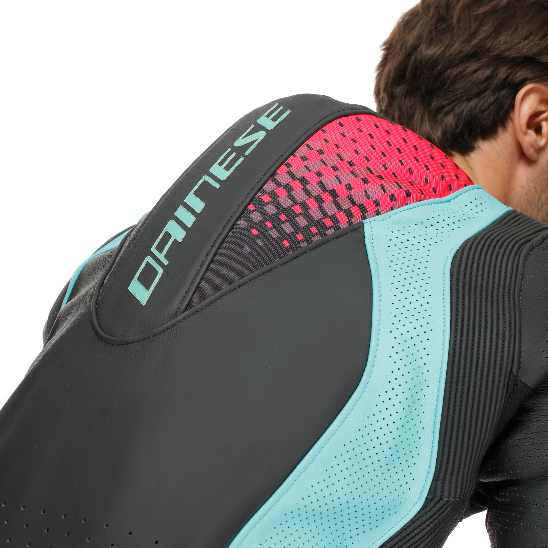 Dainese Laguna Seca 6 Einteiler leren overall – Geperforeerd racepak | Heren | Turquoise/Pink/Neon Geel 