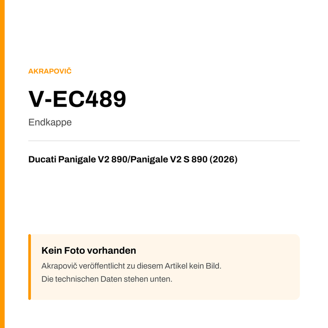 Akrapovic Endkappe Ducati Panigale V2 890 / Panigale V2 S 890 (26-26) V-EC489 — Platzhalter, kein Herstellerfoto verfügbar