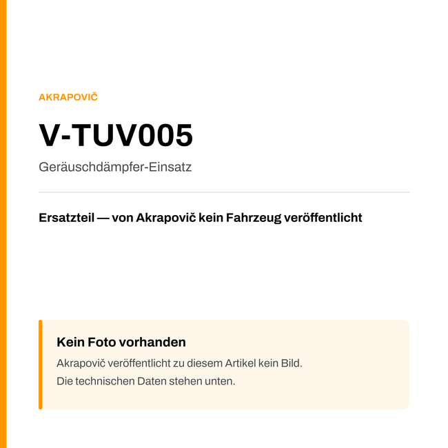 Akrapovic Geräuschdämpfer-Einsatz V-TUV005 — Platzhalter, kein Herstellerfoto verfügbar
