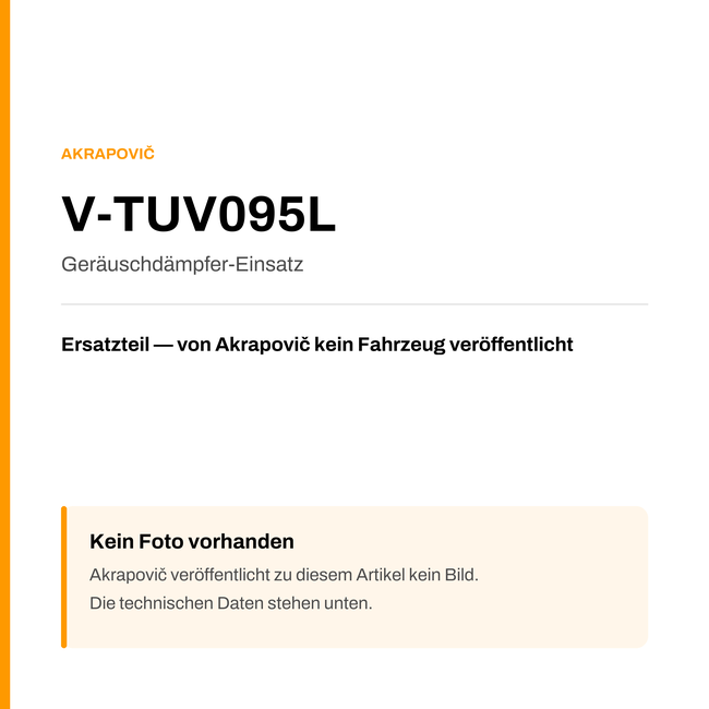 Akrapovic Geräuschdämpfer-Einsatz V-TUV095L — Platzhalter, kein Herstellerfoto verfügbar