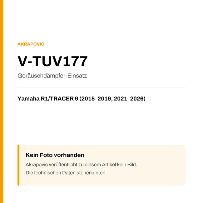 Akrapovic Geräuschdämpfer-Einsatz Yamaha R1 / TRACER 9 (15-26) V-TUV177 — Platzhalter, kein Herstellerfoto verfügbar