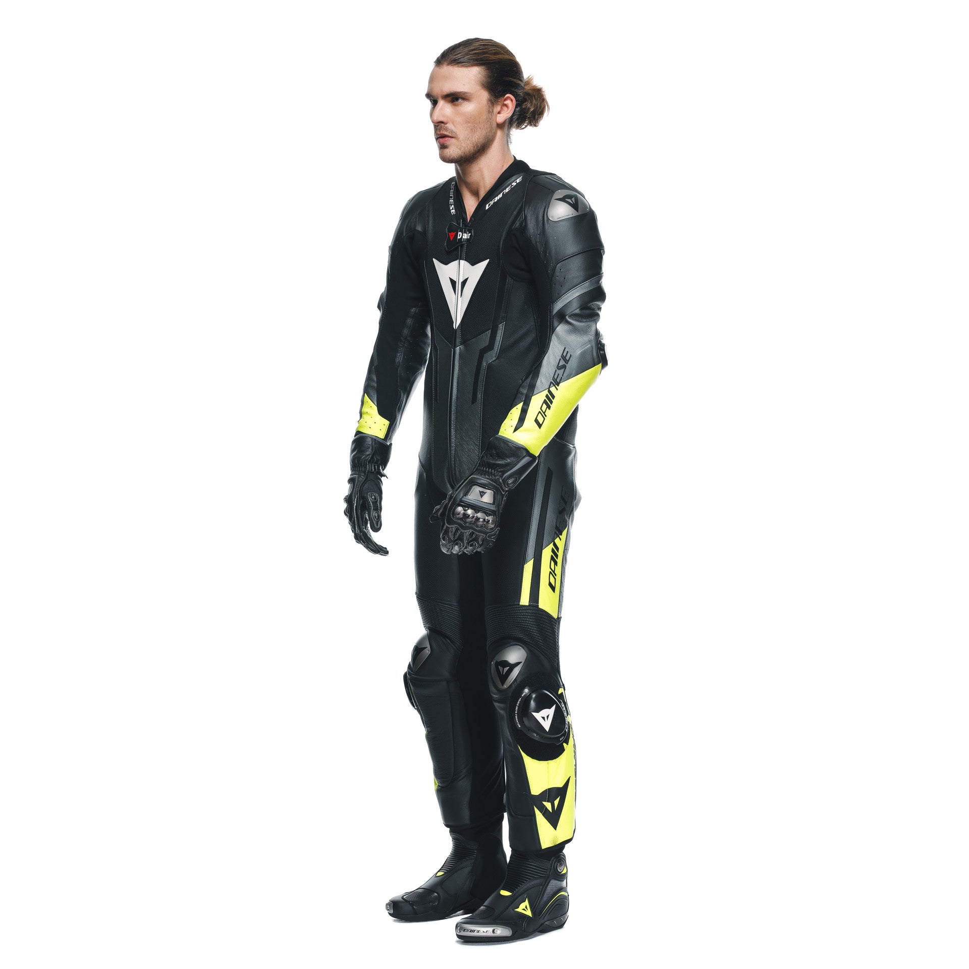 Dainese Misano 3 D-AIR® Eendelig Leren Kombi – Geperforeerd Airbag Racepak | Heren | Zwart/Neon Geel 