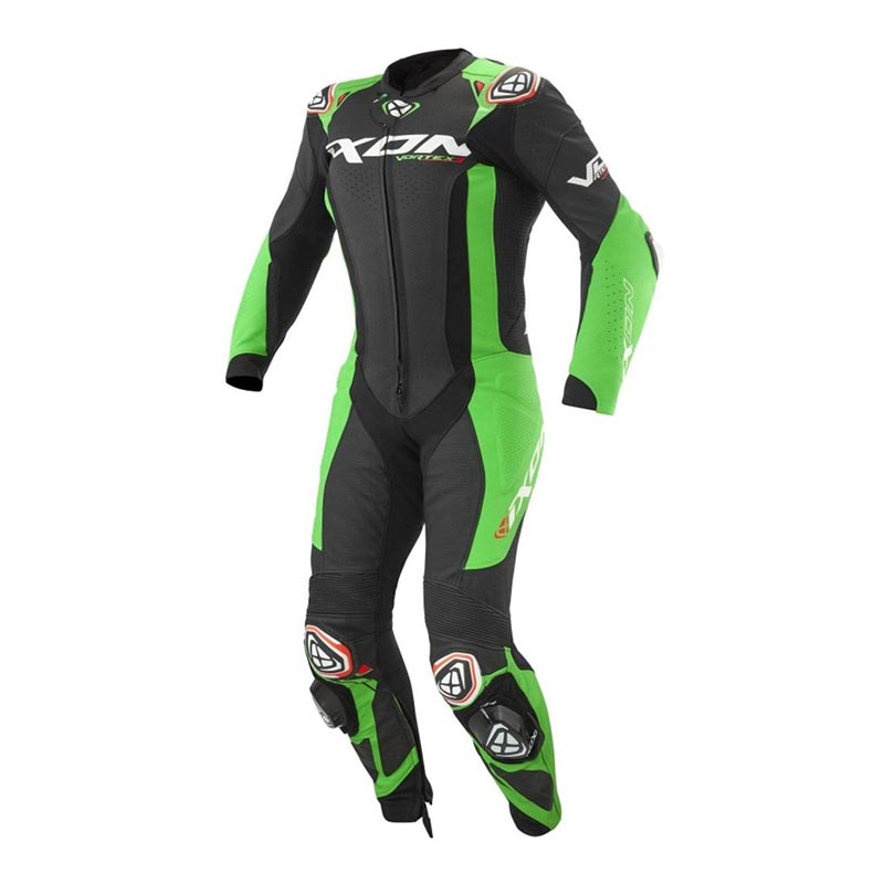 IXON Vortex 3 Einteiler Leren pak – Geperforeerde raceoverall | Heren | Zwart/Groen 