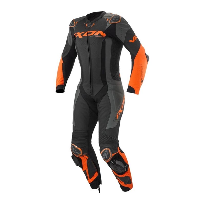 IXON Vortex 3 Einteiler Leren pak – Geperforeerde raceoverall | Heren | Zwart/Antraciet/Oranje 