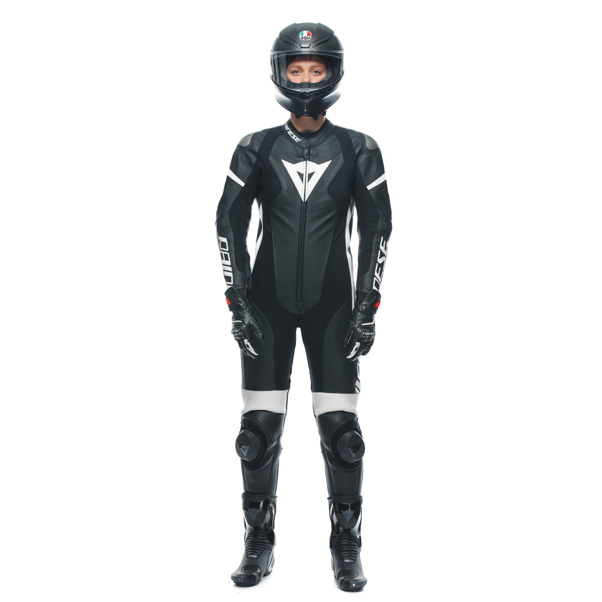 Dainese Grobnik Lady Eendelig Leren Pak – Geperforeerd Racepak | Vrouwen | Zwart/Wit 