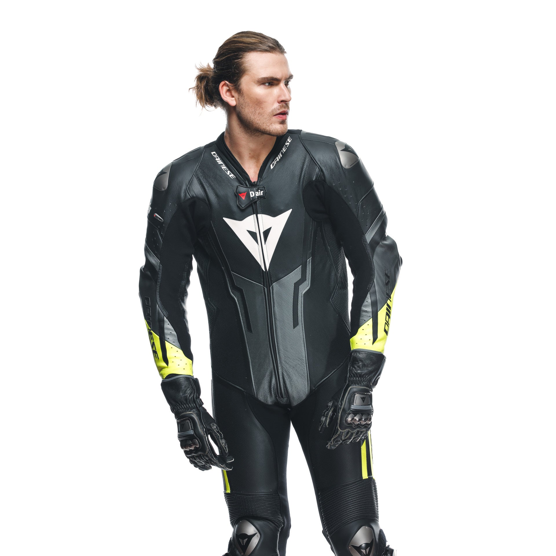Dainese Misano 3 D-AIR® Eendelig Leren Kombi – Geperforeerd Airbag Racepak | Heren | Zwart/Neon Geel 