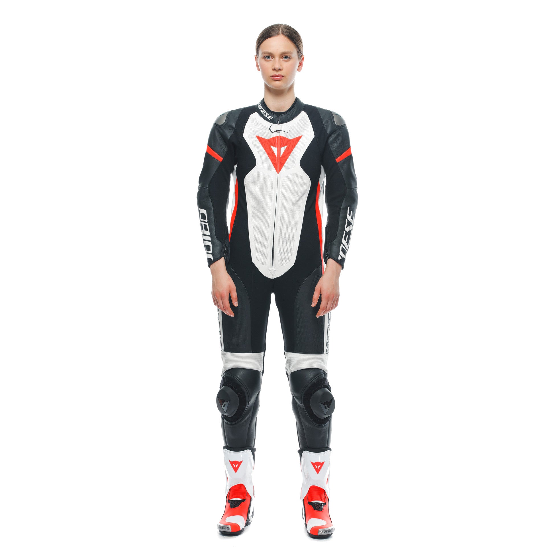 Dainese Grobnik Lady Eendelige Leren Pak – Geperforeerd Racesuit | Vrouwen | Wit/Rood 