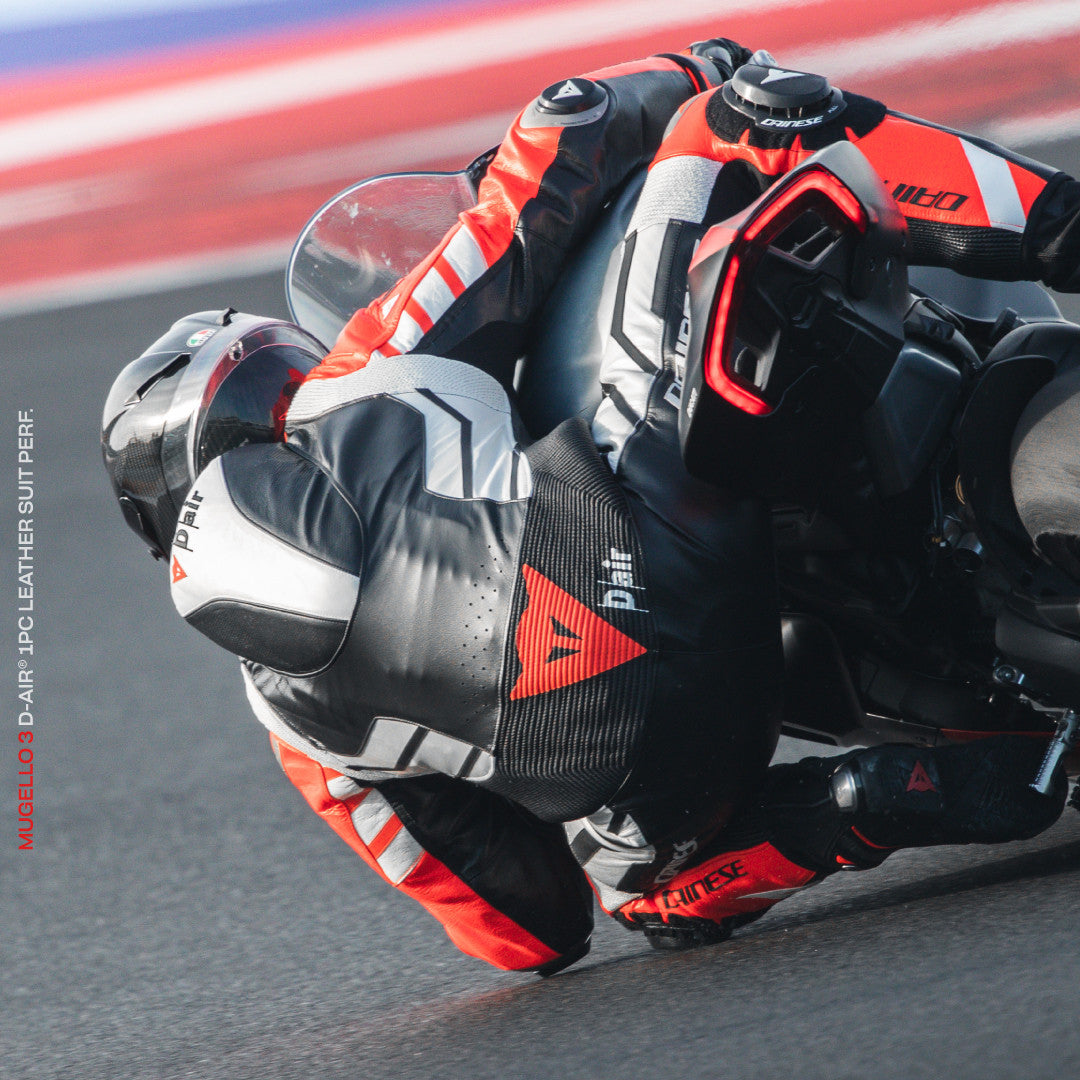 Dainese Mugello 3 D-AIR® Eendelig leren pak – Geperforeerd luchtzak racepak | Heren | Zwart/Rood 