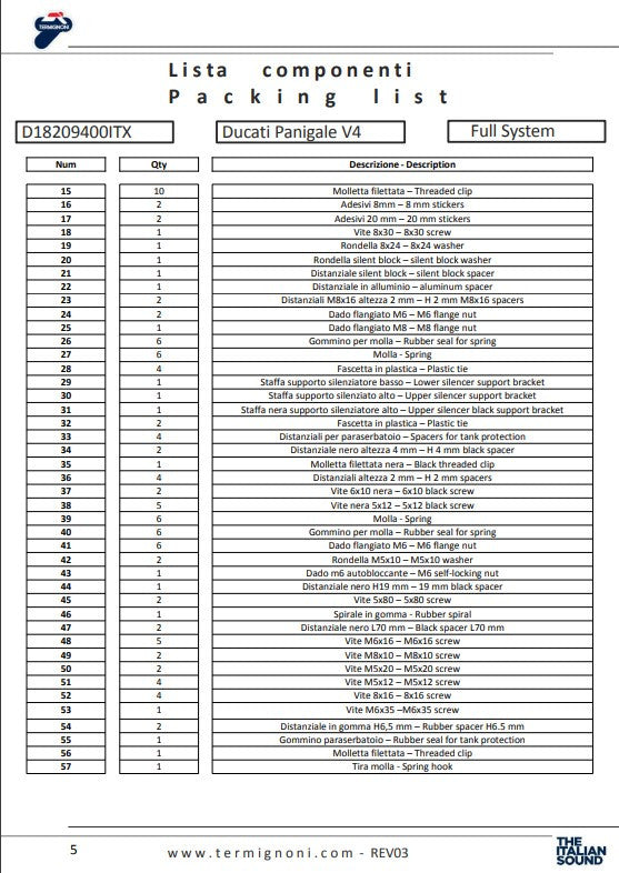 Termignoni compleet uitlaatsysteem roestvrij staal 4USCITE Ducati Panigale V4 R (19-24) D18209401ITX 