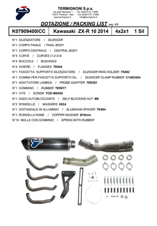 Termignoni Volledige uitlaat Titanium Kawasaki ZX-10 R/RR (16-20) K08010200TCC 