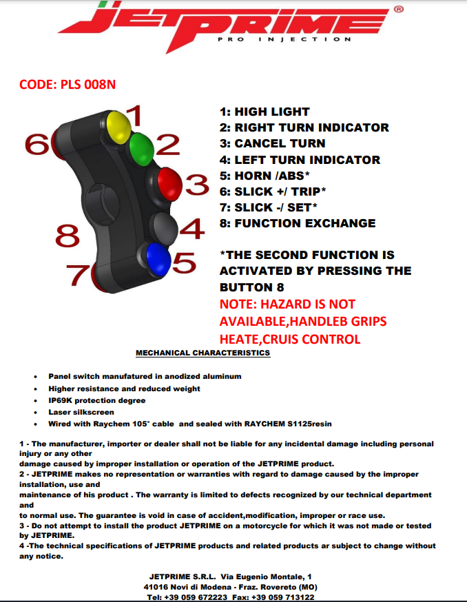 Stuurknop Street links JetPrime BMW S1000RR K46 (15-18) JP PLS 008 