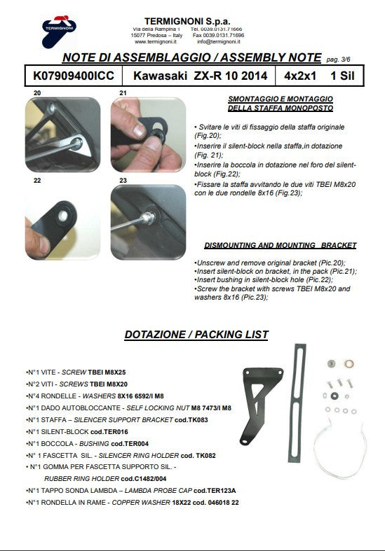 Termignoni Volledige uitlaat RVS Kawasaki ZX-10 R/RR (16-20) K07909400ICC 