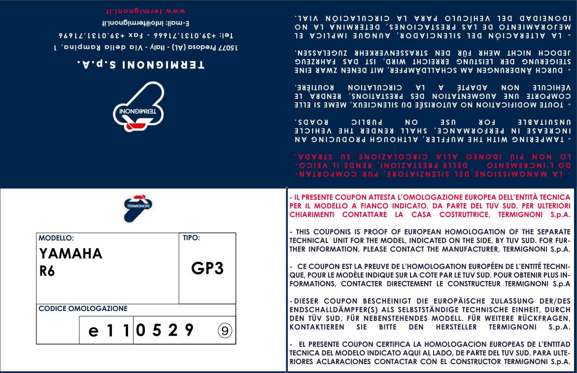 Termignoni Slip-On Classic-GP Hoog Yamaha YZF-R6 (06-25) Y077080CR 