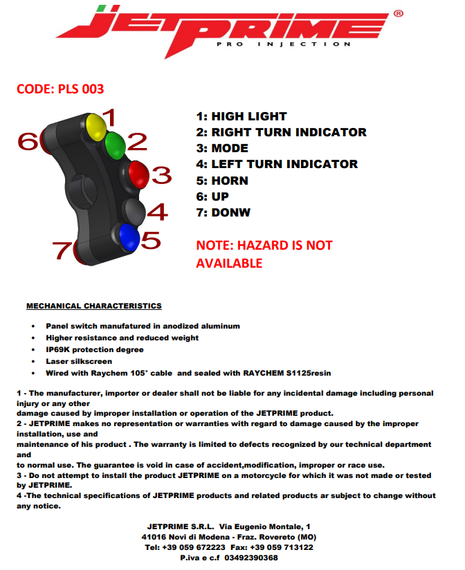 Stuurknop Street links JetPrime Yamaha YZF-R1/M RN32 RN49 (15-19) JP PLS 003 