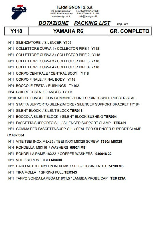 Termignoni Complete Titanium Kit-SSP Versie Yamaha YZF-R6 (06-25) Y11810200TCC 