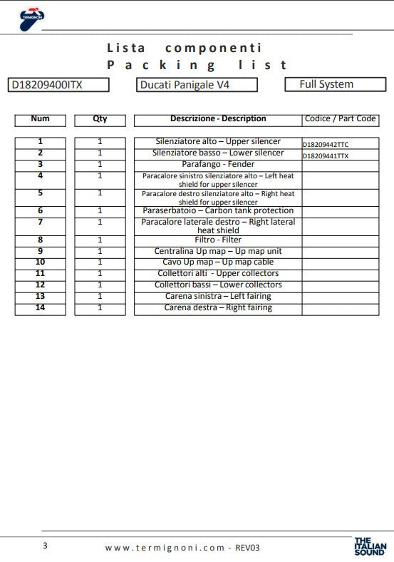 Termignoni compleet uitlaatsysteem roestvrij staal 4USCITE Ducati Panigale V4 R (19-24) D18209401ITX 