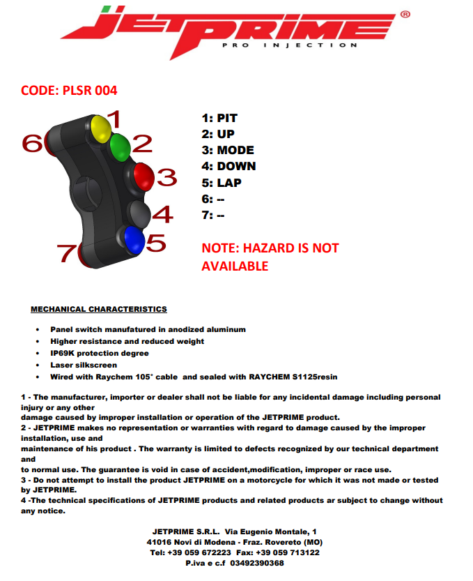 Lenkerschakelaar Race links JetPrime Kawasaki ZX-10 R/RR (16-20) JP PLSR 004 