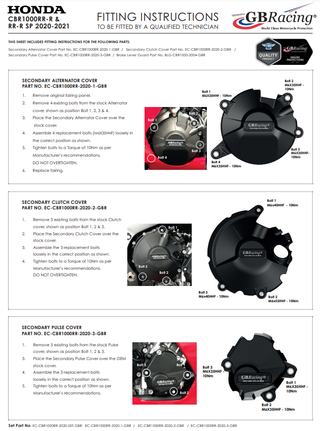 Motorcoverbeschermers Compleetset GBRacing Honda CBR 1000 RR-R SC82 (20-25) 