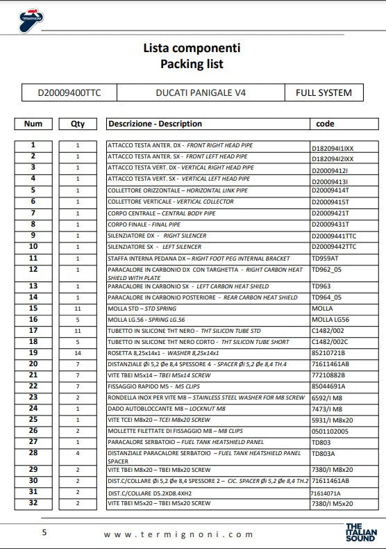 Termignoni complete uitlaat titanium D200 RHT Ducati Panigale V4/S (18-24) D20009400TTC 