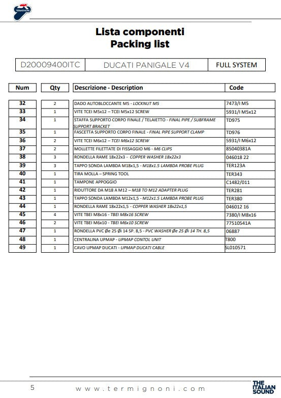 Termignoni Volledige uitlaat RVS D200 RHT Ducati Panigale V4 R (19-24) D20009400ITC 