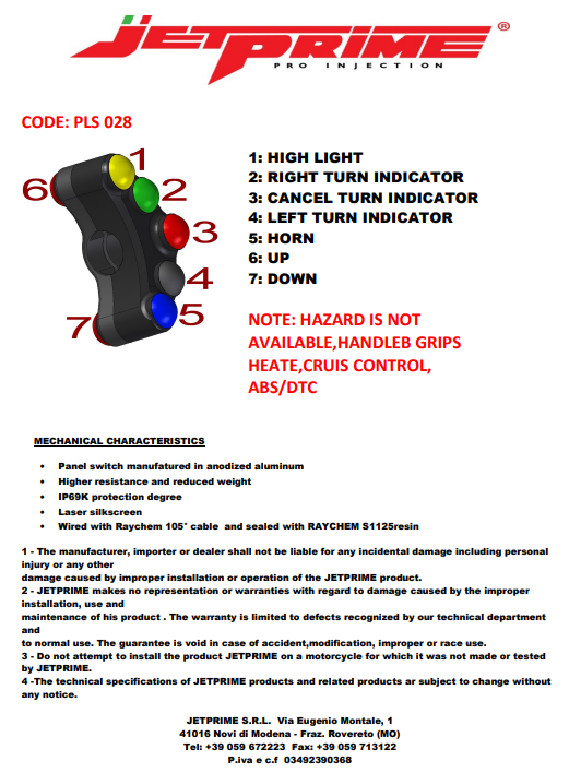 Stuur schakelaars Street links JetPrime BMW S1000RR (09-14) JP PLS 028 