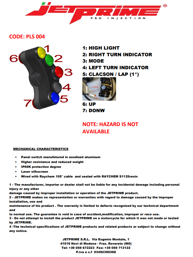 Stuur schakelaars Street links JetPrime Kawasaki ZX-10 R/RR (16-20) JP PLS 004 