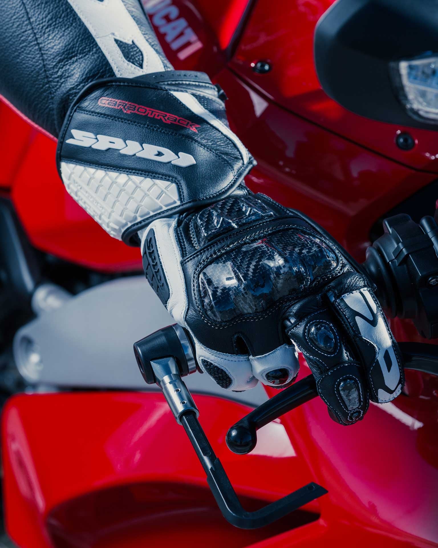 Spidi Carbo Track Evo Racing Motorfiets Lederen Handschoenen | Heren | Zwart/Wit | A203011 