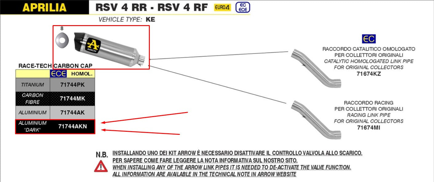 Arrow Slip-On Race-Tech Aluminium Donker Aprilia RSV4/RR/RF (17-18) 71744AKN 