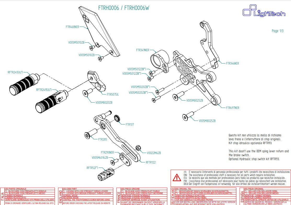 Voetsteun LighTech Honda CBR 1000 RR (08-19) FTRHO006/W 