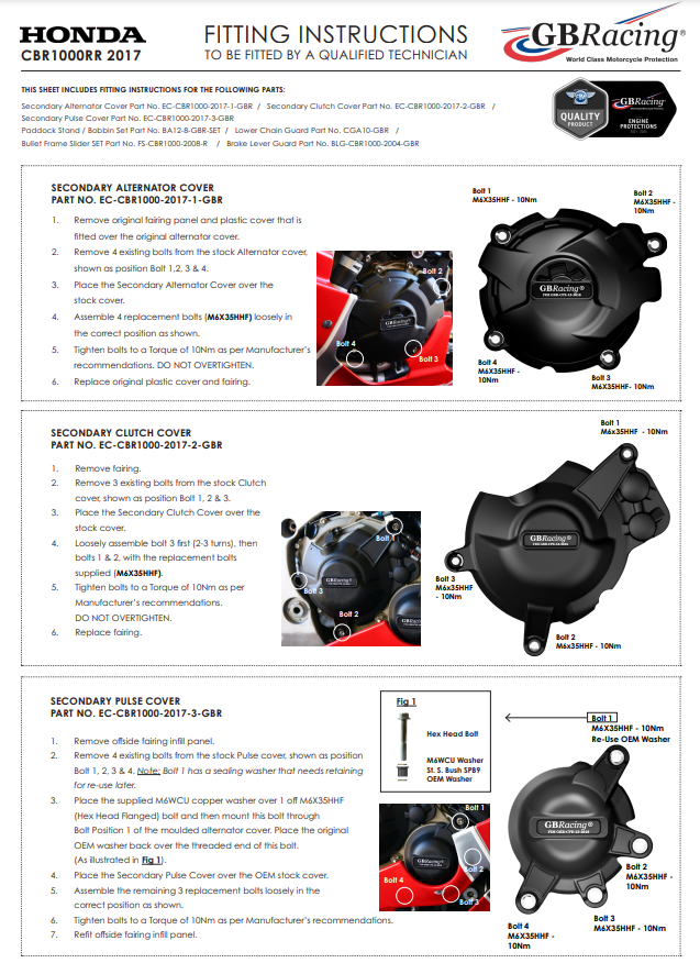 Motorcover Beschermers Compleetset GBRacing Honda CBR 1000 RR SC77 (17-19) 