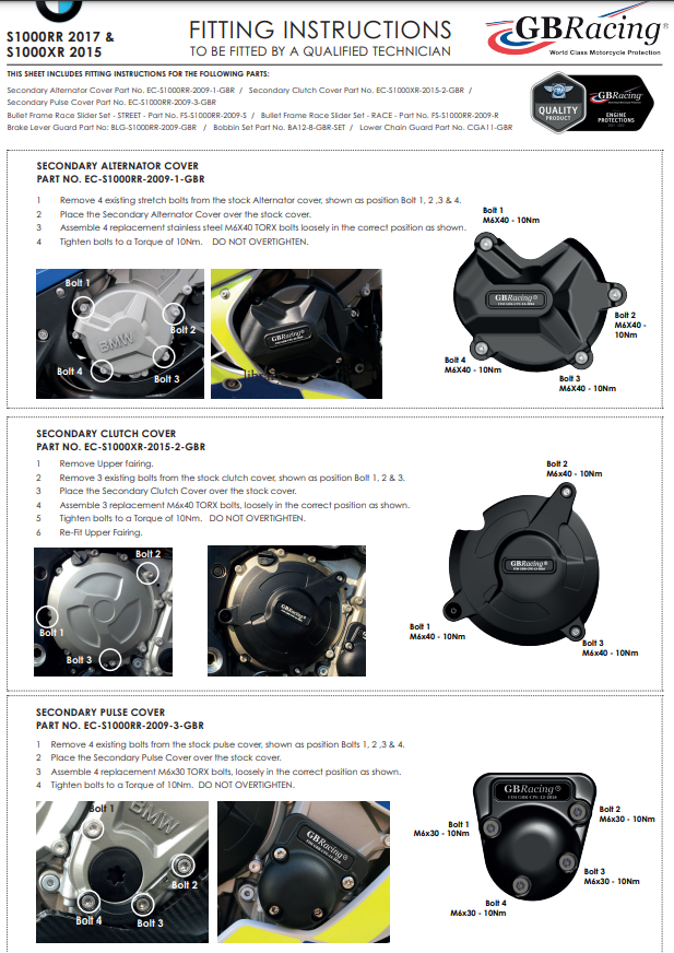 Motorcover beschermers compleetset GBRacing BMW S1000RR (17-18) 