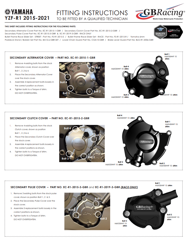 Ontsteking Protektor Beschermkap GBRacing Yamaha YZF-R1/M RN32, RN49 en RN65 (15-25) 