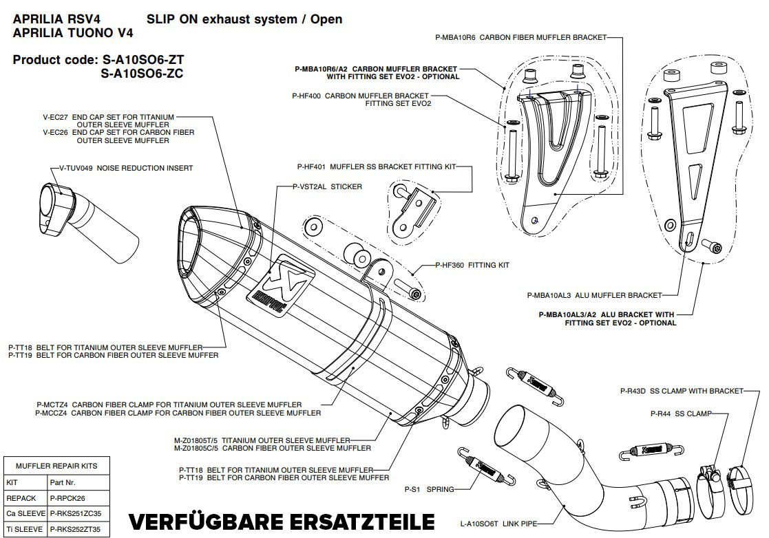 Akrapovic Slip-On Line (Carbon) Aprilia RSV4/Factory/R (09-14) S-A10SO6-ZC 