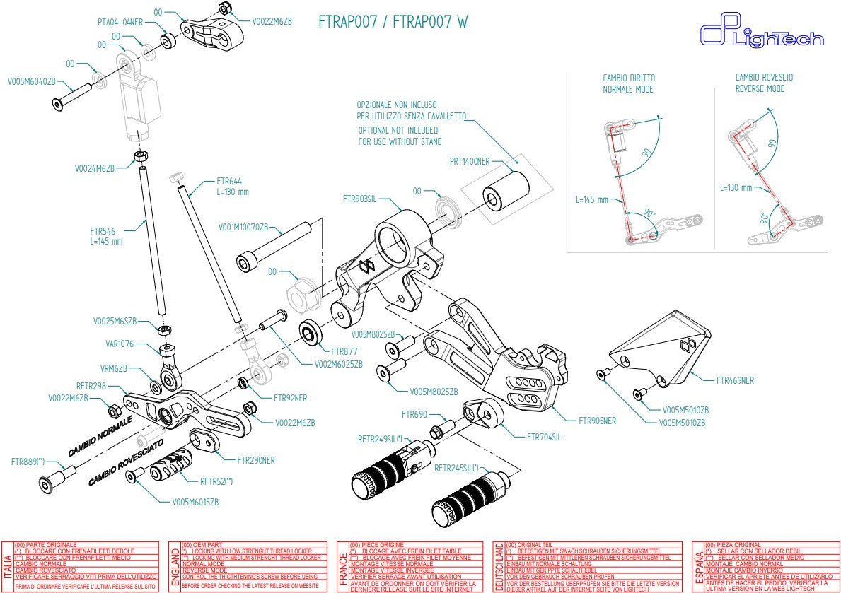 Voetsteun LighTech Aprilia RS 660 (20-25) FTRAP007/W 