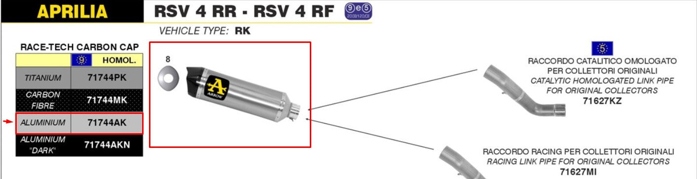 Arrow Slip-On Race-Tech Aluminium Aprilia RSV4/RR/RF (15-16) 71744AK 